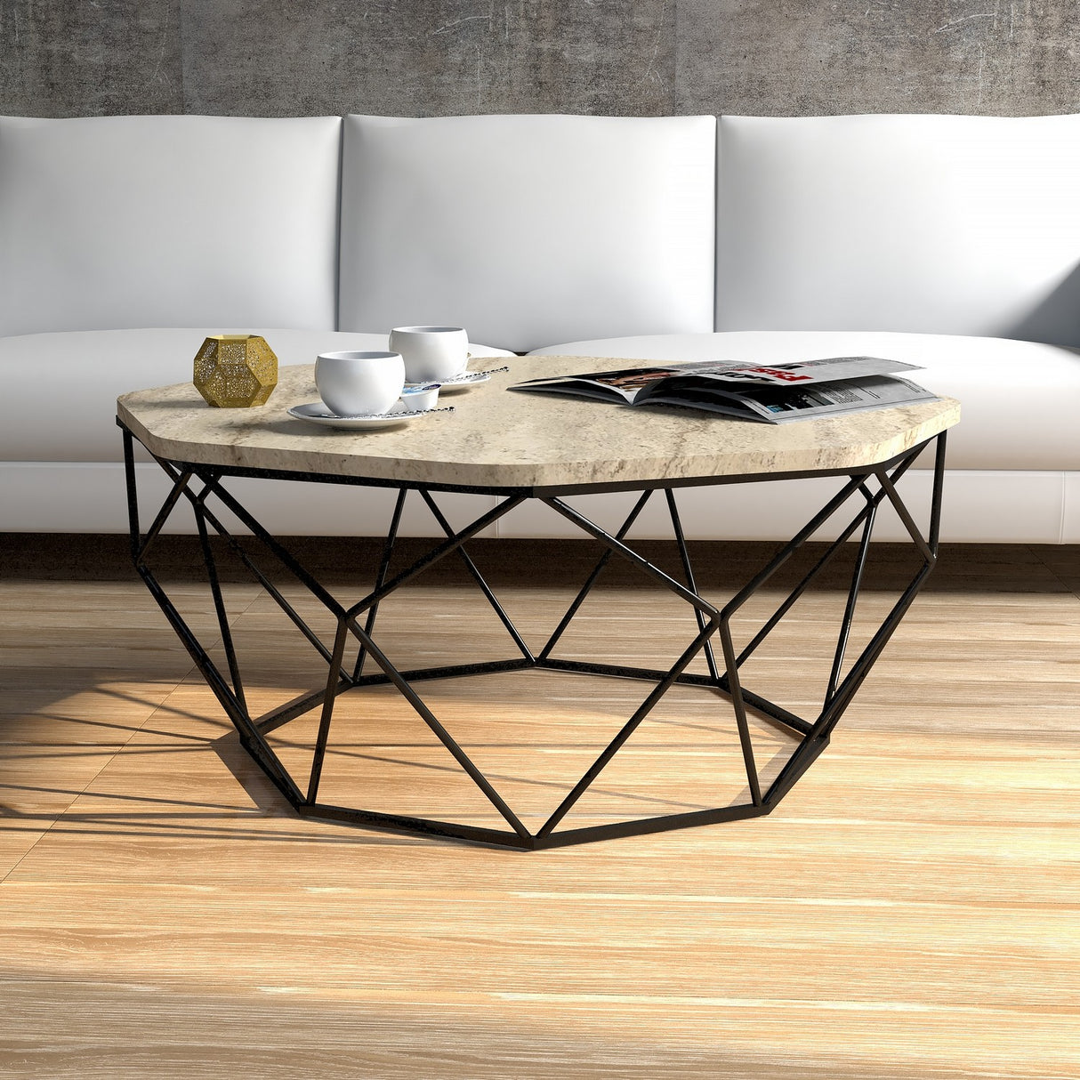 Măsuță de cafea Diamond, Travertin, 90x90x38 cm