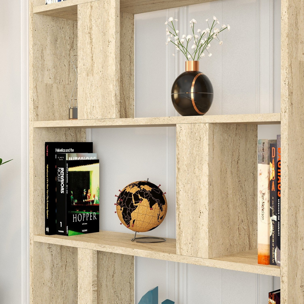 Bibliotecă Lima, Diverse culori, 90x20x180 cm - Travertin | SKU: 845HCT5604 | Bibliotecă Lima, 90x20x180 cm, varianta Travertin, produs pentru amenajarea locuinței, disponibil online în România la CasaMob