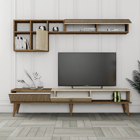 Comodă TV Milan, Nuc - Travertin, 180x35x40 cm
