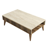 Măsuță de cafea Milan, Diverse culori, 105x60x35 cm - Nuc - Travertin | SKU: 845HCT5608 | Măsuță de cafea Milan, 105x60x35 cm, varianta Nuc - Travertin, produs pentru amenajarea locuinței, disponibil online în România la CasaMob