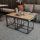 Set 3  masute de cafea Defne, Stejar - Alb - Galben - Crem - Negru - Gri, 100 x 52 x 50 cm - Stejar, SKU 854KLN2904