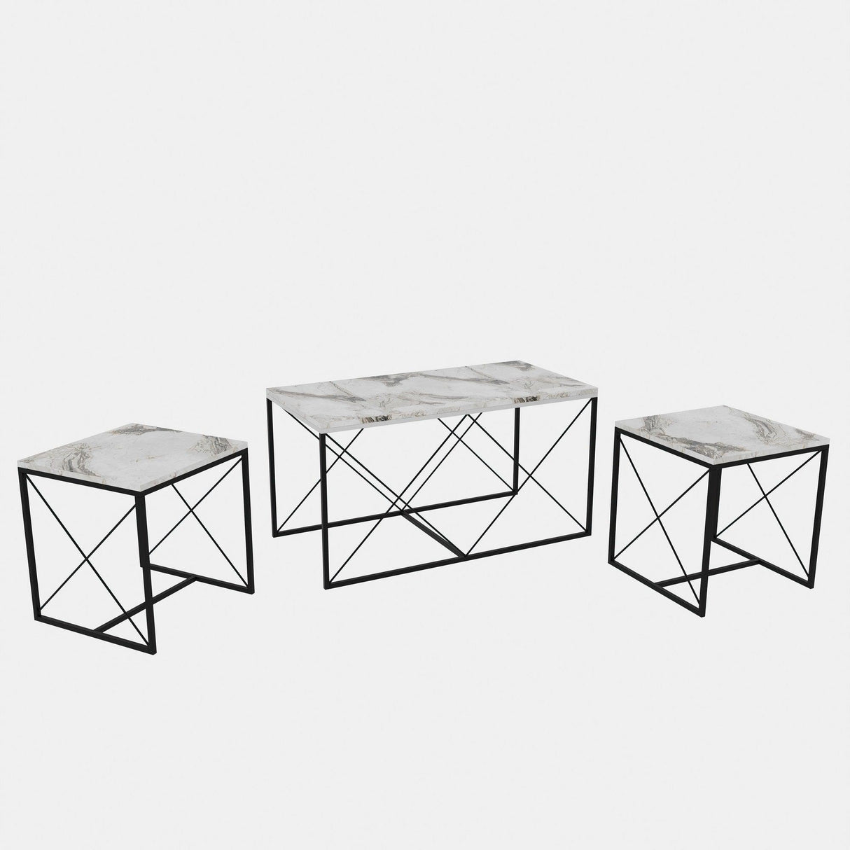 Set 3  masute de cafea Defne, Stejar - Alb - Galben - Crem - Negru - Gri, 100 x 52 x 50 cm - Crem, SKU 854KLN2904