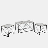 Set 3  masute de cafea Defne, Stejar - Alb - Galben - Crem - Negru - Gri, 100 x 52 x 50 cm - Crem, SKU 854KLN2904