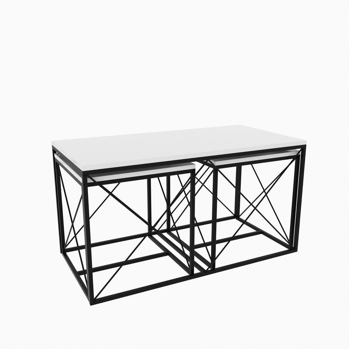 Set 3  masute de cafea Defne, Stejar - Alb - Galben - Crem - Negru - Gri, 100 x 52 x 50 cm - Alb, SKU 854KLN2904