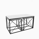 Set 3  masute de cafea Defne, Stejar - Alb - Galben - Crem - Negru - Gri, 100 x 52 x 50 cm - Alb, SKU 854KLN2904
