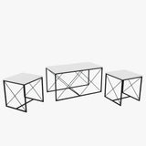 Set 3  masute de cafea Defne, Stejar - Alb - Galben - Crem - Negru - Gri, 100 x 52 x 50 cm - Alb, SKU 854KLN2904