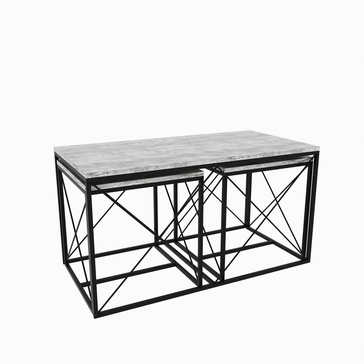 Set 3  masute de cafea Defne, Stejar - Alb - Galben - Crem - Negru - Gri, 100 x 52 x 50 cm - Bej, SKU 854KLN2904