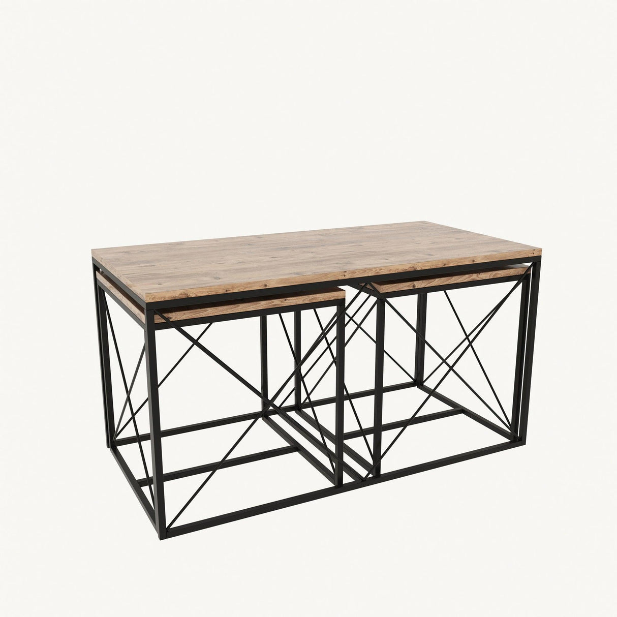 Set 3  masute de cafea Defne, Stejar - Alb - Galben - Crem - Negru - Gri, 100 x 52 x 50 cm - Stejar, SKU 854KLN2904