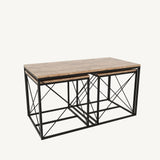 Set 3  masute de cafea Defne, Stejar - Alb - Galben - Crem - Negru - Gri, 100 x 52 x 50 cm - Stejar, SKU 854KLN2904