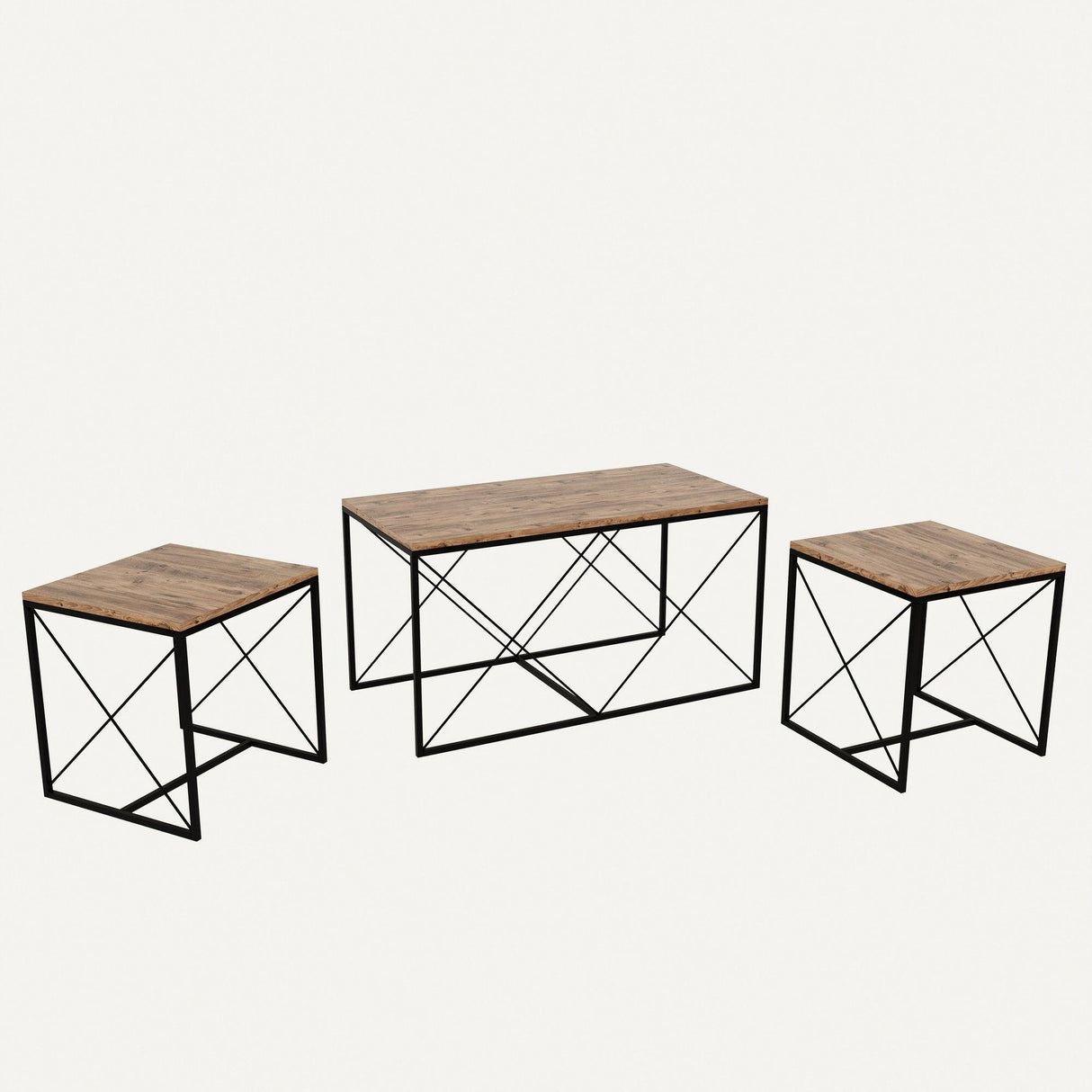 Set 3  masute de cafea Defne, Stejar - Alb - Galben - Crem - Negru - Gri, 100 x 52 x 50 cm - Stejar, SKU 854KLN2904