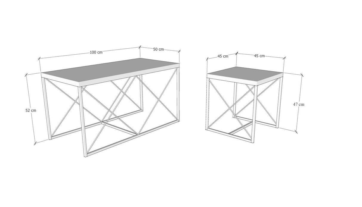 Set 3  masute de cafea Defne, Stejar - Alb - Galben - Crem - Negru - Gri, 100 x 52 x 50 cm - Stejar, SKU 854KLN2904
