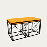 Set 3  masute de cafea Defne, Stejar - Alb - Galben - Crem - Negru - Gri, 100 x 52 x 50 cm - Galben, SKU 854KLN2904