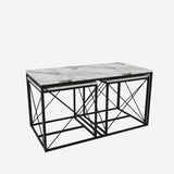Set 3  masute de cafea Defne, Stejar - Alb - Galben - Crem - Negru - Gri, 100 x 52 x 50 cm - Crem, SKU 854KLN2904