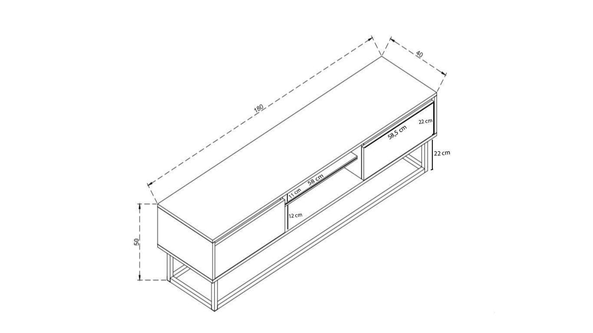 COMODA TV Zealot cu 2 Sertare si Rafturi, Lemn natural, 180 x 50 x 40 cm