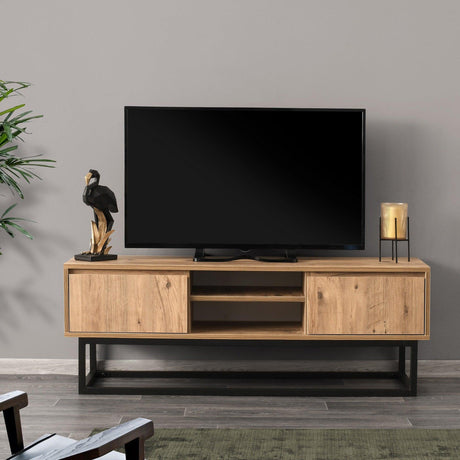 Comoda TV Belinda 140, Stejar  Negru, 140 x 50 x 40 cm