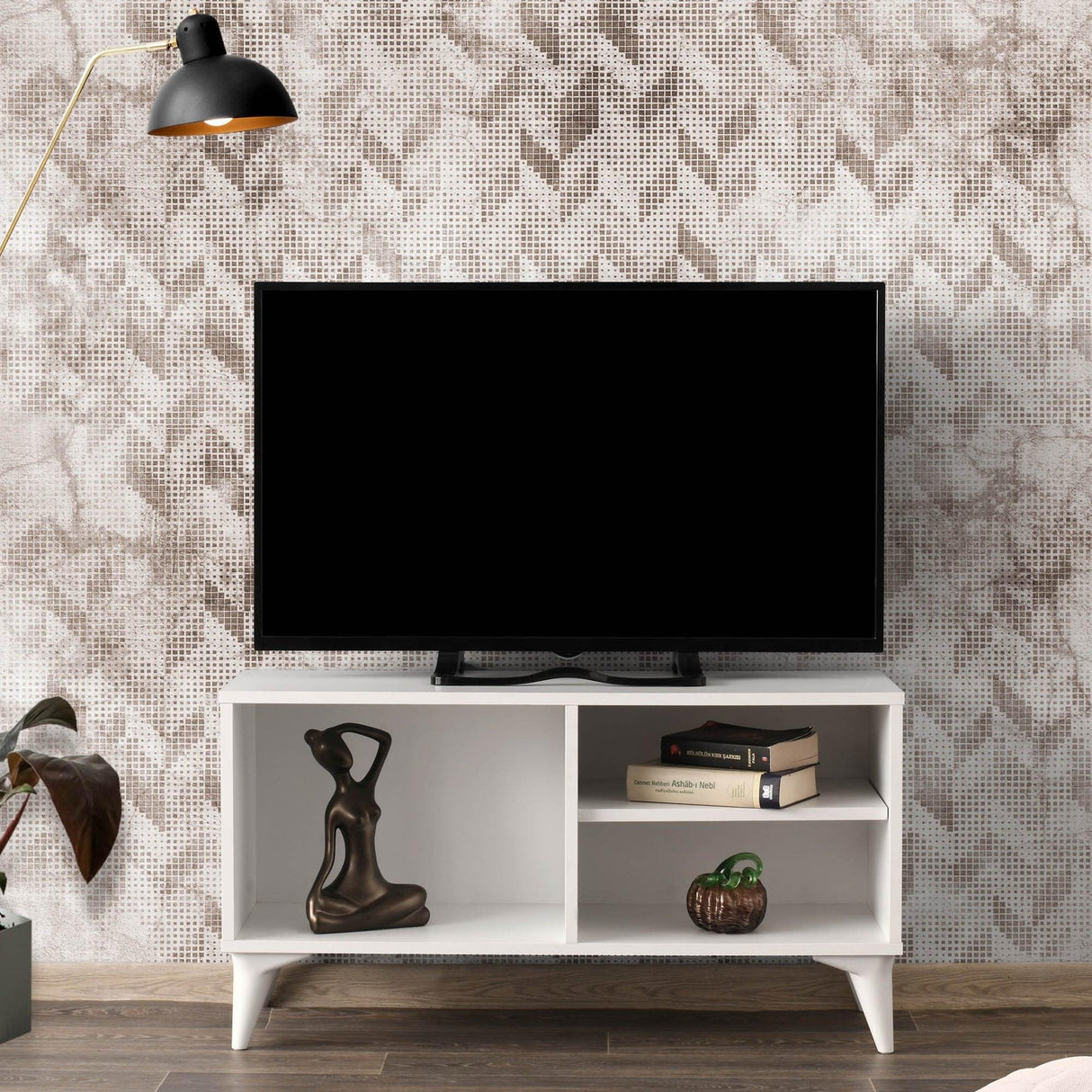 Comoda TV Zisino, Alb - Crem - Nuc - Gri (diverse dimensiuni) - Alb, SKU 854KLN3009