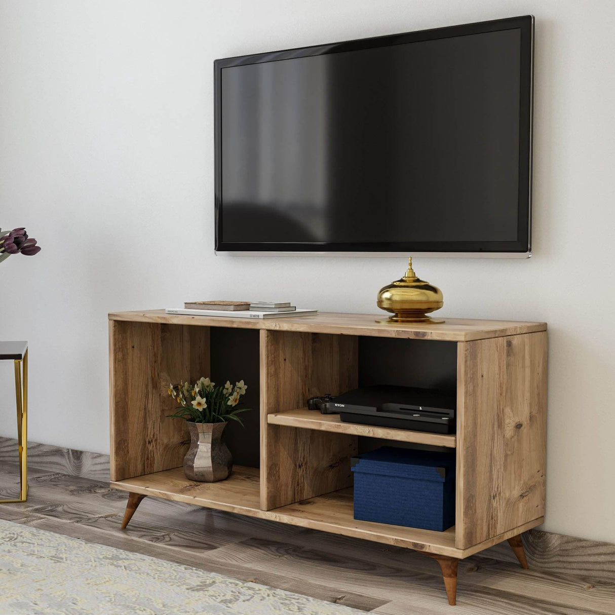 Comoda TV Zisino, Alb - Crem - Nuc - Gri (diverse dimensiuni) - Crem, SKU 854KLN3009