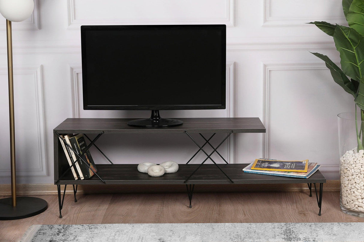 COMODA TV Street, Galben - Gri - Alb - Maro, 120 x 40 x 30 cm - Maro inchis, SKU 854KLN3055