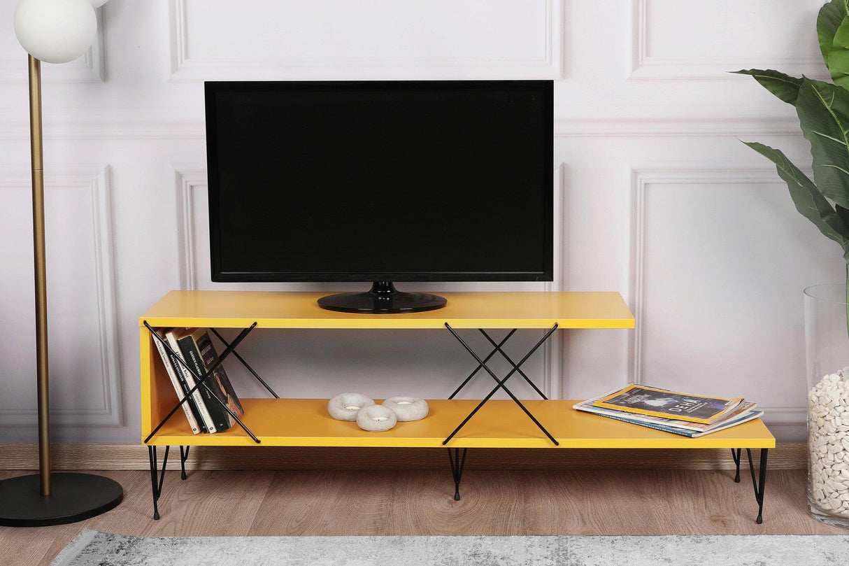 COMODA TV Street, Galben - Gri - Alb - Maro, 120 x 40 x 30 cm - Galben, SKU 854KLN3055