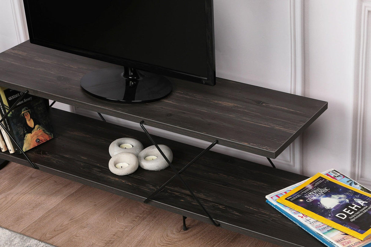 COMODA TV Street, Galben - Gri - Alb - Maro, 120 x 40 x 30 cm - Maro inchis, SKU 854KLN3055