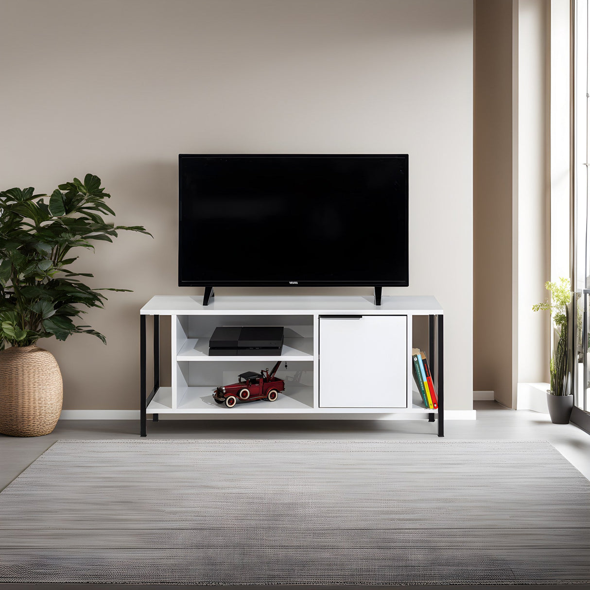 Comodă TV Bond, Diverse culori, 120x35x48 cm - Alb - Negru | SKU: 854KLN3065 | Comodă TV Bond, 120x35x48 cm, varianta Alb - Negru, produs pentru amenajarea locuinței, disponibil online în România la CasaMob