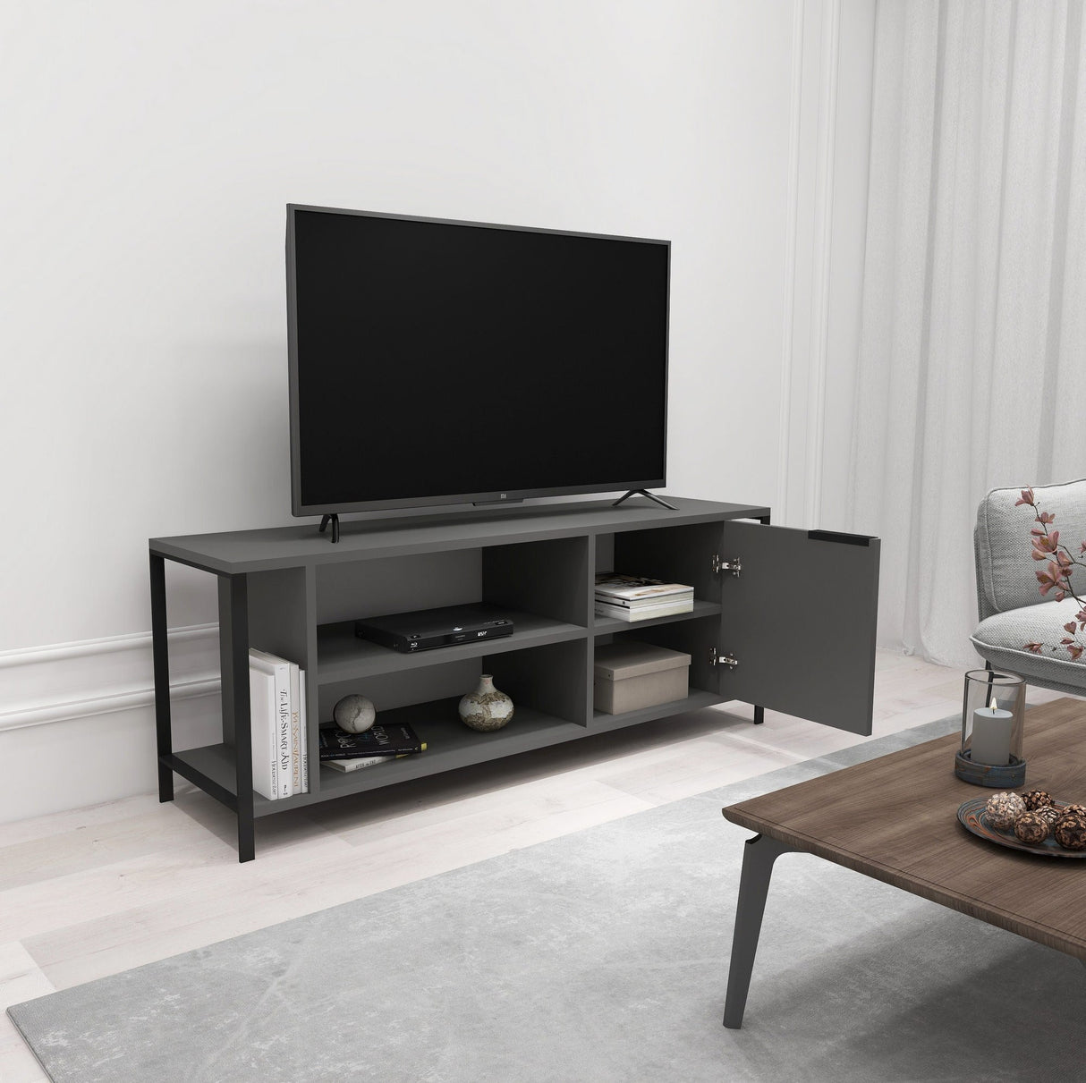 Comodă TV Bond, Diverse culori, 120x35x48 cm - Antracit - Negru | SKU: 854KLN3066 | Comodă TV Bond, 120x35x48 cm, varianta Antracit - Negru, produs pentru amenajarea locuinței, disponibil online în România la CasaMob