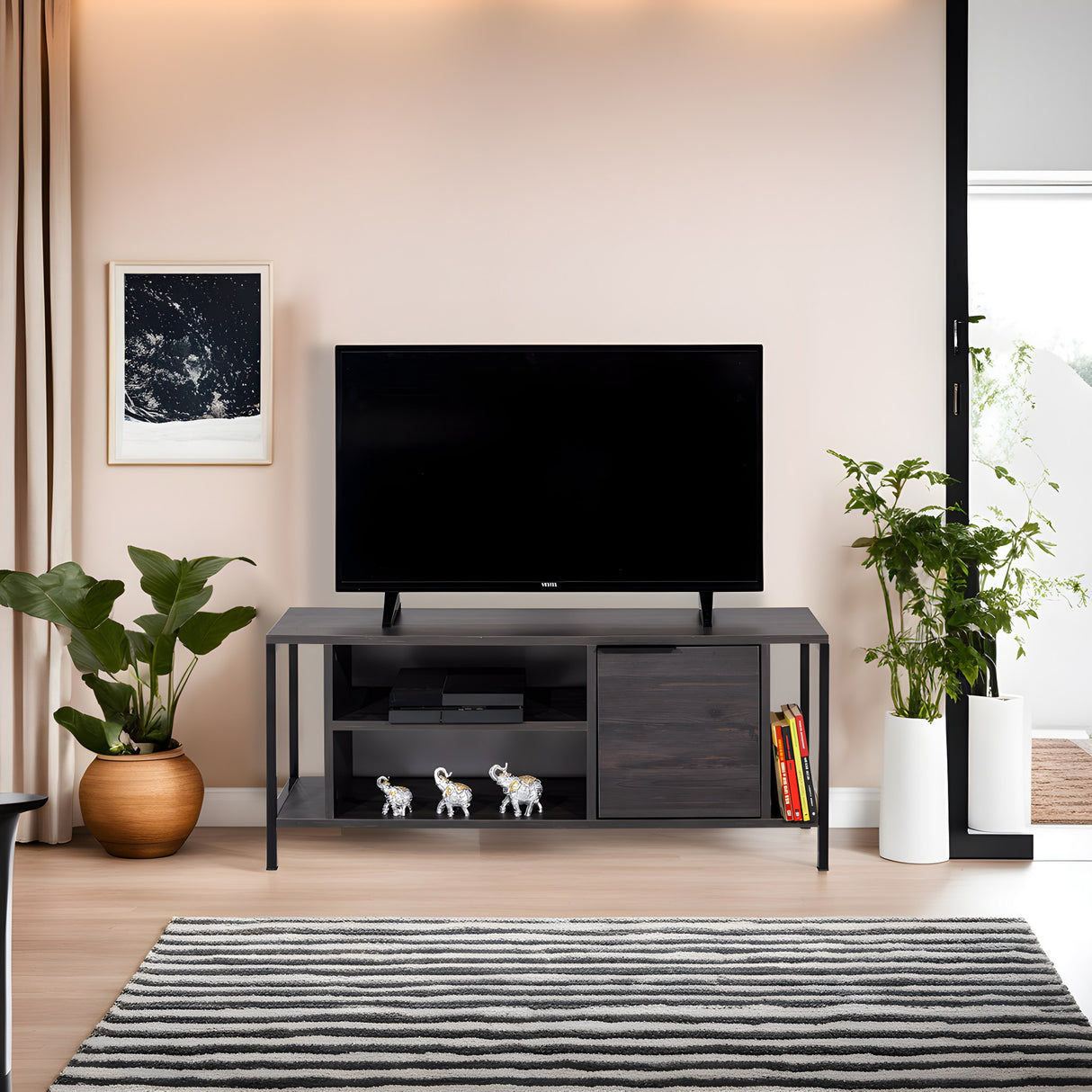 Comodă TV Bond - Rebab, Maro închis - Negru, 120x35x48 cm