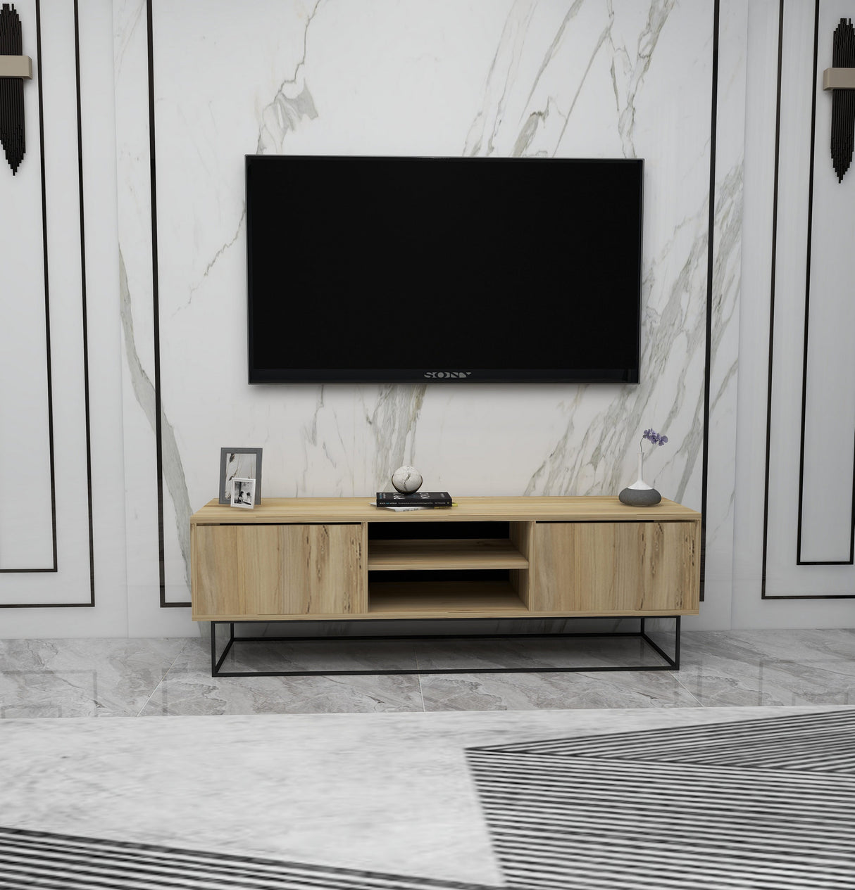 Comodă TV Escape 140, Felt - Negru, 140x40x50 cm