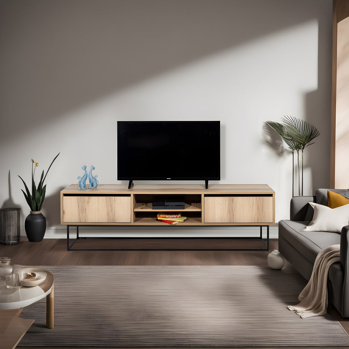 Comodă TV Escape 180, Felt - Negru, 180x40x50 cm
