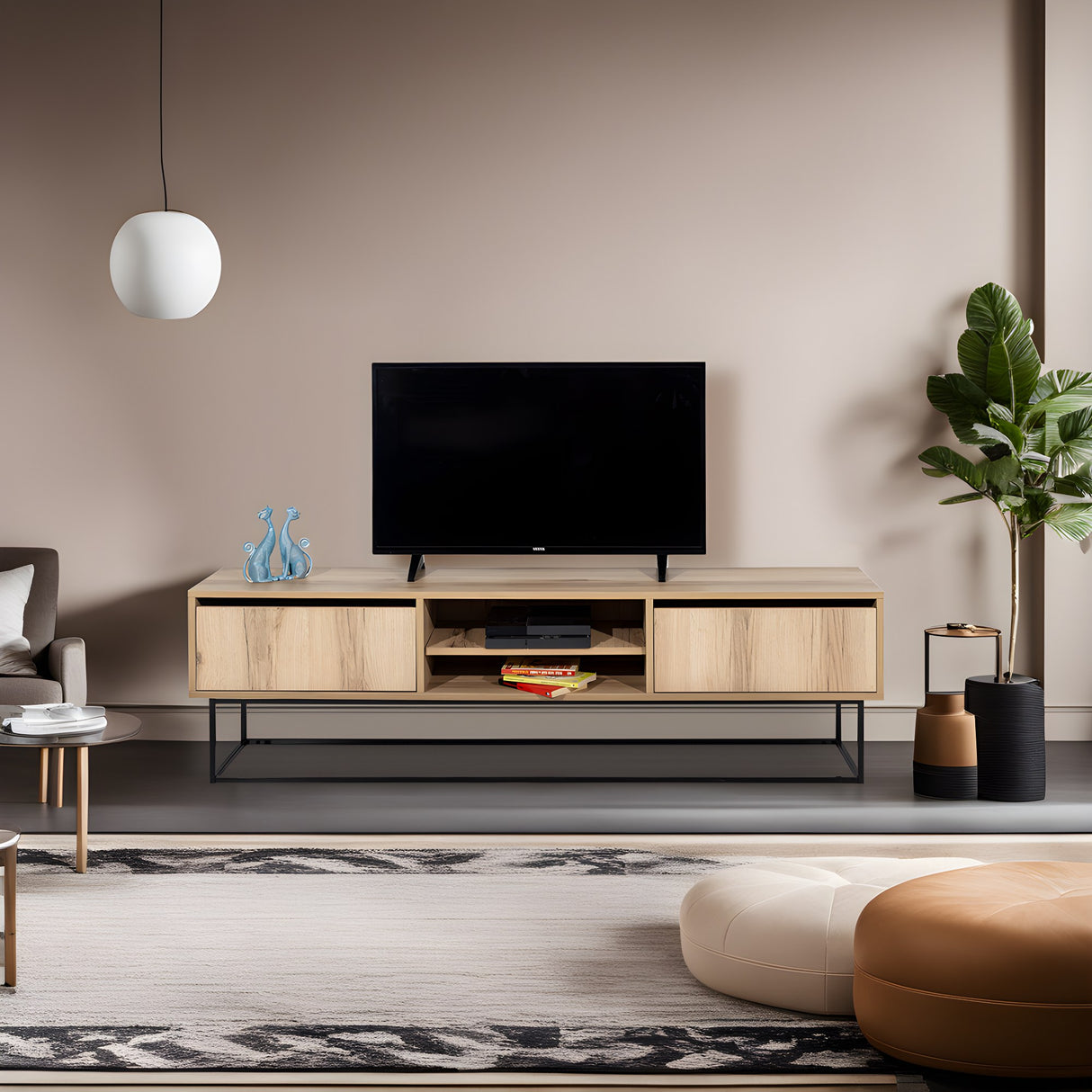 Comodă TV Escape 180, Felt - Negru, 180x40x50 cm