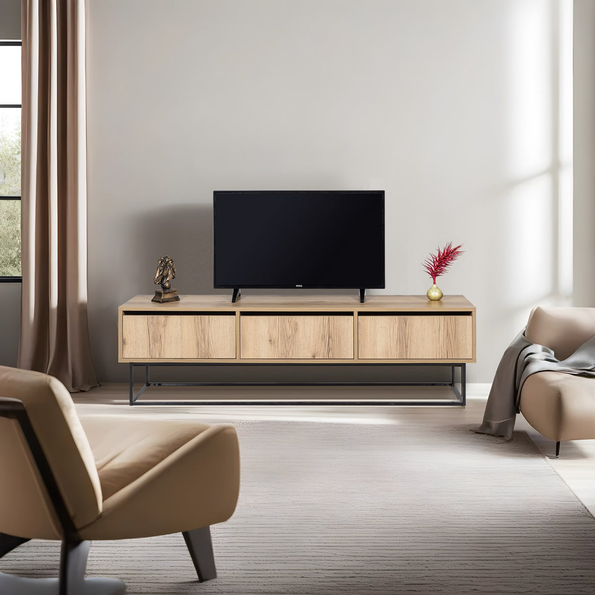 Comodă TV Kordon 180, Felt - Negru, 180x40x50 cm