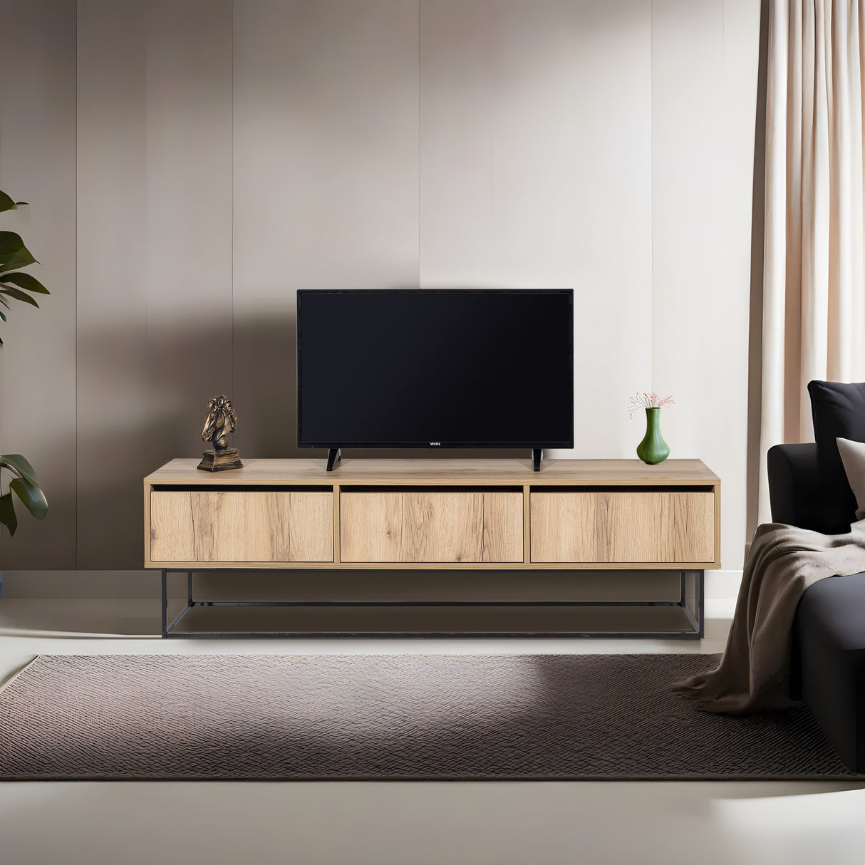 Comodă TV Kordon 180, Felt - Negru, 180x40x50 cm
