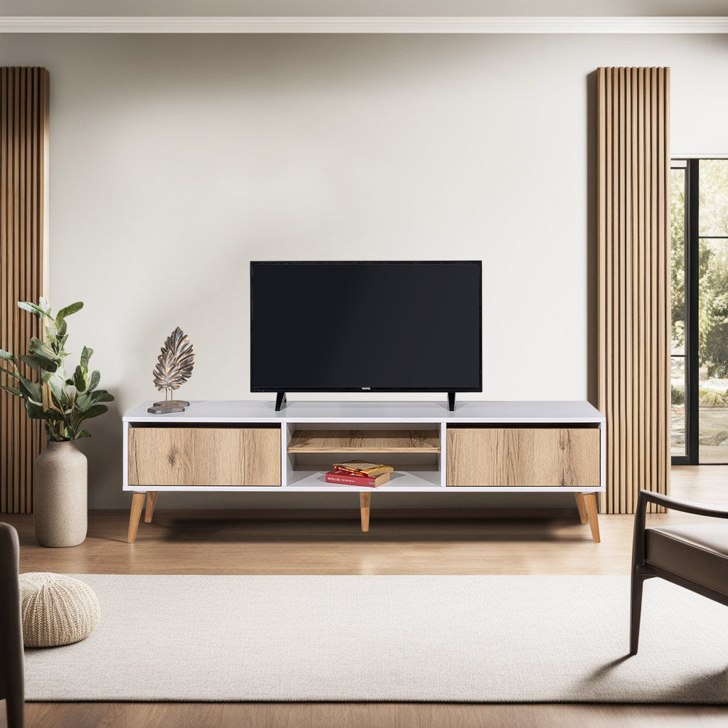 Comodă TV Kraf 180, Felt - Alb, 180x40x50 cm