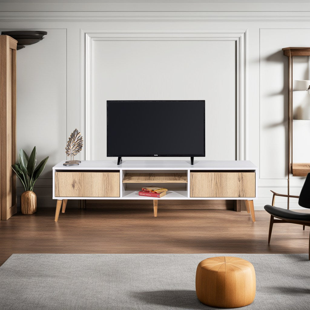 Comodă TV Kraf 180, Felt - Alb, 180x40x50 cm