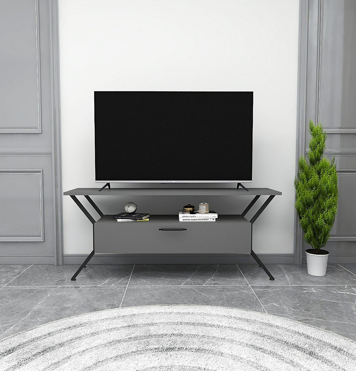 Comodă TV Tarz, Diverse culori, Diverse dimensiuni - Antracit - Negru - 124x35x54 cm | SKU: 854KLN3078 | Comodă TV Tarz, varianta Antracit - Negru - 124x35x54 cm, produs pentru amenajarea locuinței, disponibil online în România la CasaMob