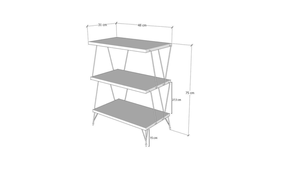 Masuta Cafea Lateral Lazandos, Alb - Gri - Stejar, 46x30x76 cm - Stejar, SKU 854KLN4319