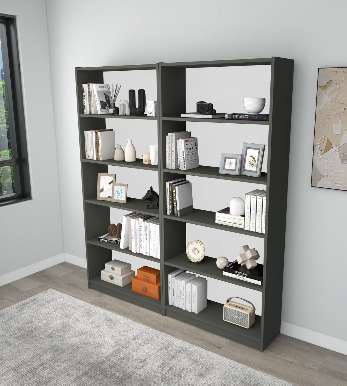 Bibliotecă Bigs, Diverse culori, 160x28x180 cm - Gri închis | SKU: 854KLN4707 | Bibliotecă Bigs, 160x28x180 cm, varianta Gri închis, produs pentru amenajarea locuinței, disponibil online în România la CasaMob