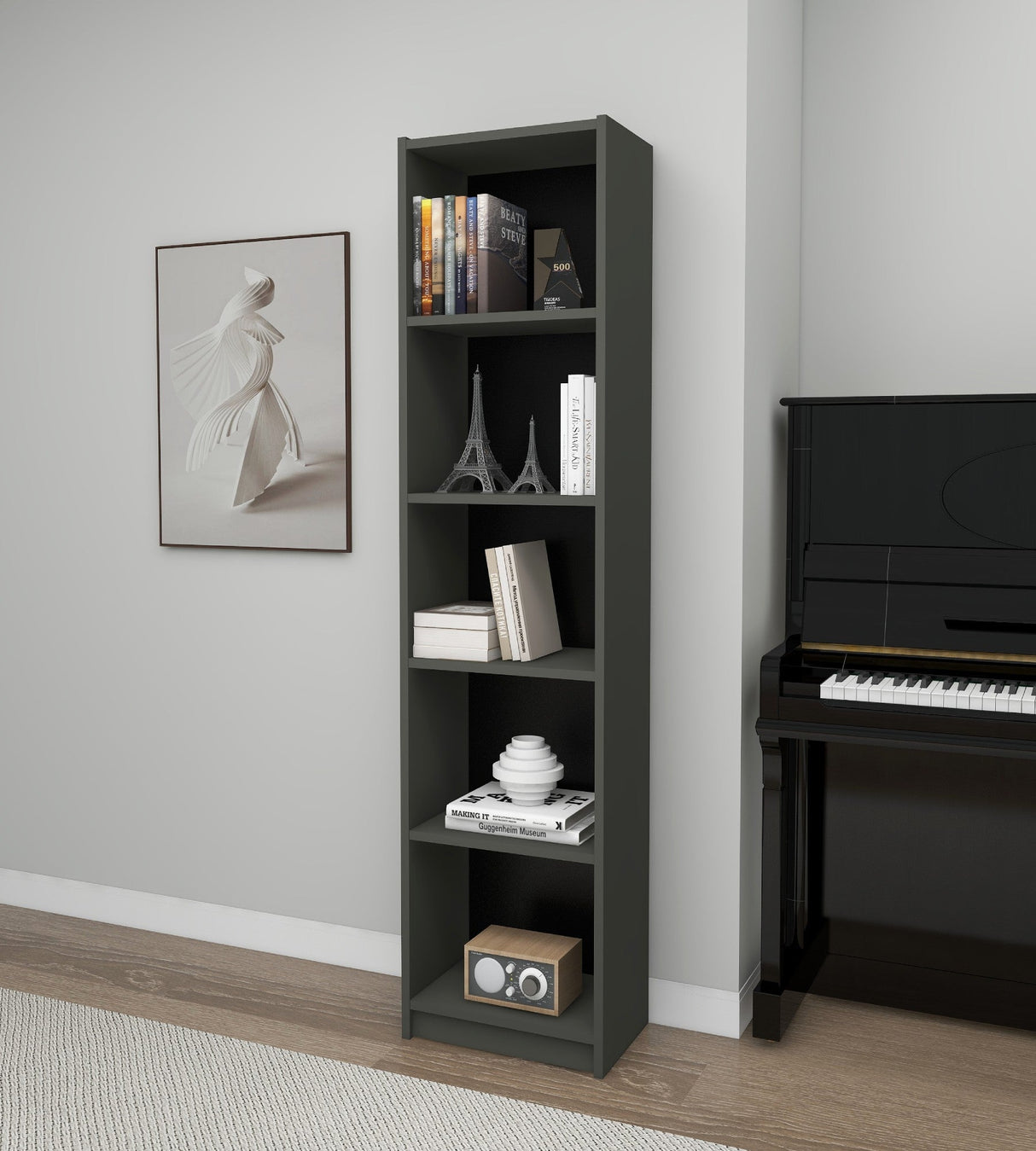 Bibliotecă Fulya, Diverse culori, 40x28x180 cm - Gri închis | SKU: 854KLN4710 | Bibliotecă Fulya, 40x28x180 cm, varianta Gri închis, produs pentru amenajarea locuinței, disponibil online în România la CasaMob