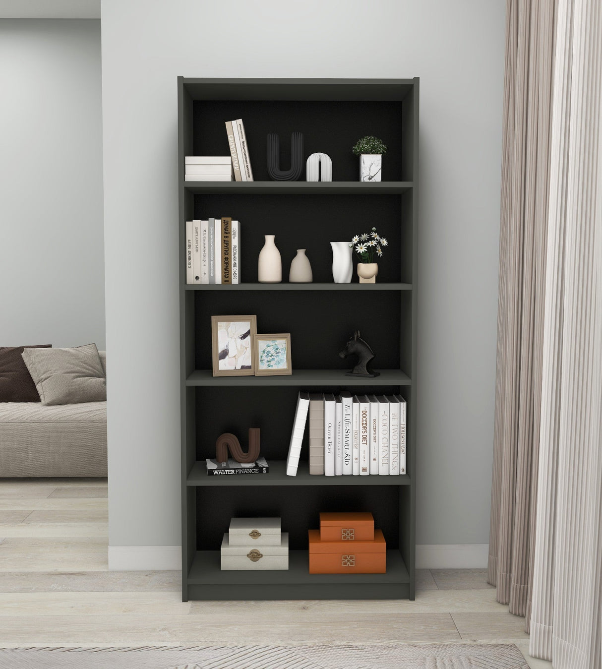 Bibliotecă Manolya, Diverse culori, 80x28x180 cm - Gri închis | SKU: 854KLN4712 | Bibliotecă Manolya, 80x28x180 cm, varianta Gri închis, produs pentru amenajarea locuinței, disponibil online în România la CasaMob