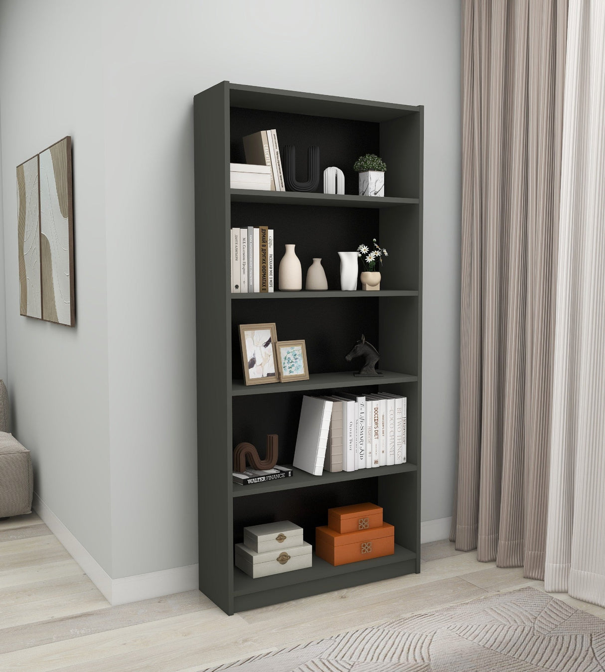 Bibliotecă Manolya, Diverse culori, 80x28x180 cm - Gri închis | SKU: 854KLN4712 | Bibliotecă Manolya, 80x28x180 cm, varianta Gri închis, produs pentru amenajarea locuinței, disponibil online în România la CasaMob