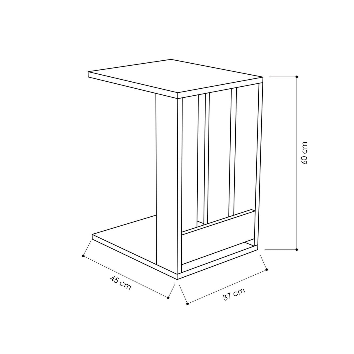 Masuta de Cafea Lateral Selcuk C shape, Gri, 37 x 60 x 45 cm