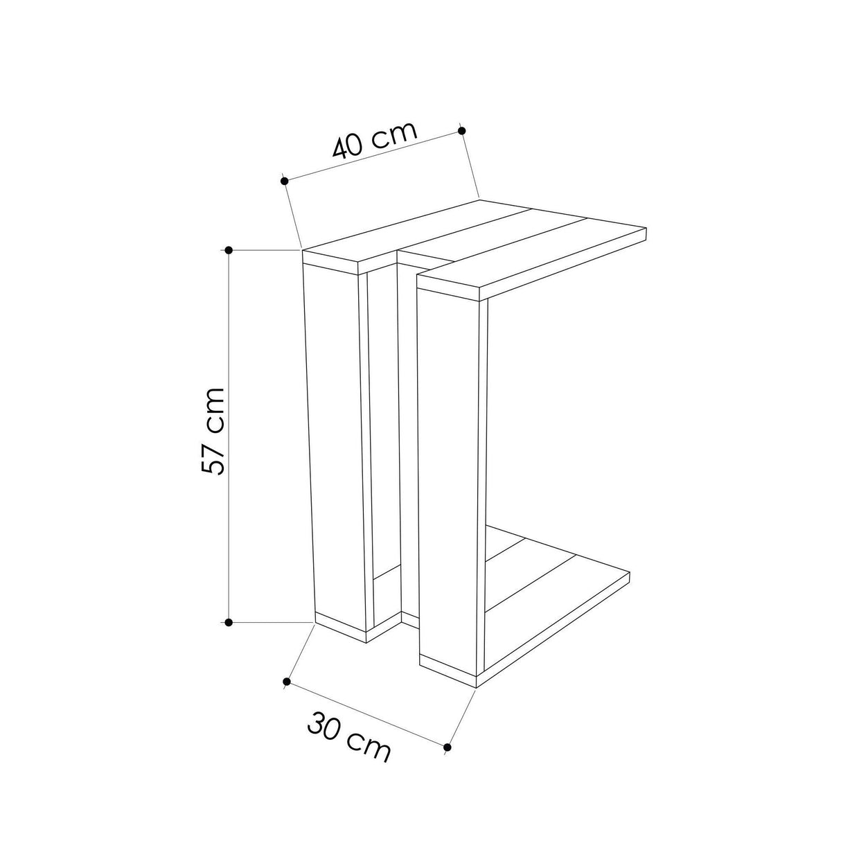 Masuta de Cafea Lateral profesor C shape, Alb, 40 x 57 x 30 cm