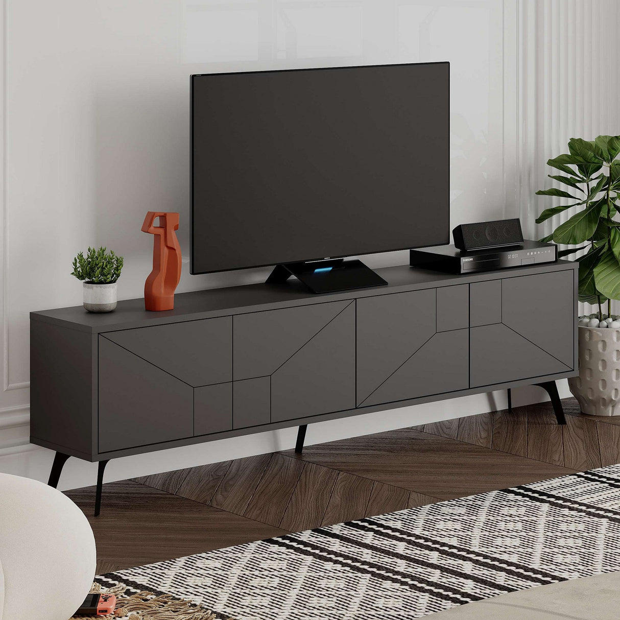 Comodă TV Dune, Diverse culori, 180x30x50 cm - Antracit | SKU: 855DTE3171 | Comodă TV Dune, 180x30x50 cm, varianta Antracit, produs pentru amenajarea locuinței, disponibil online în România la CasaMob