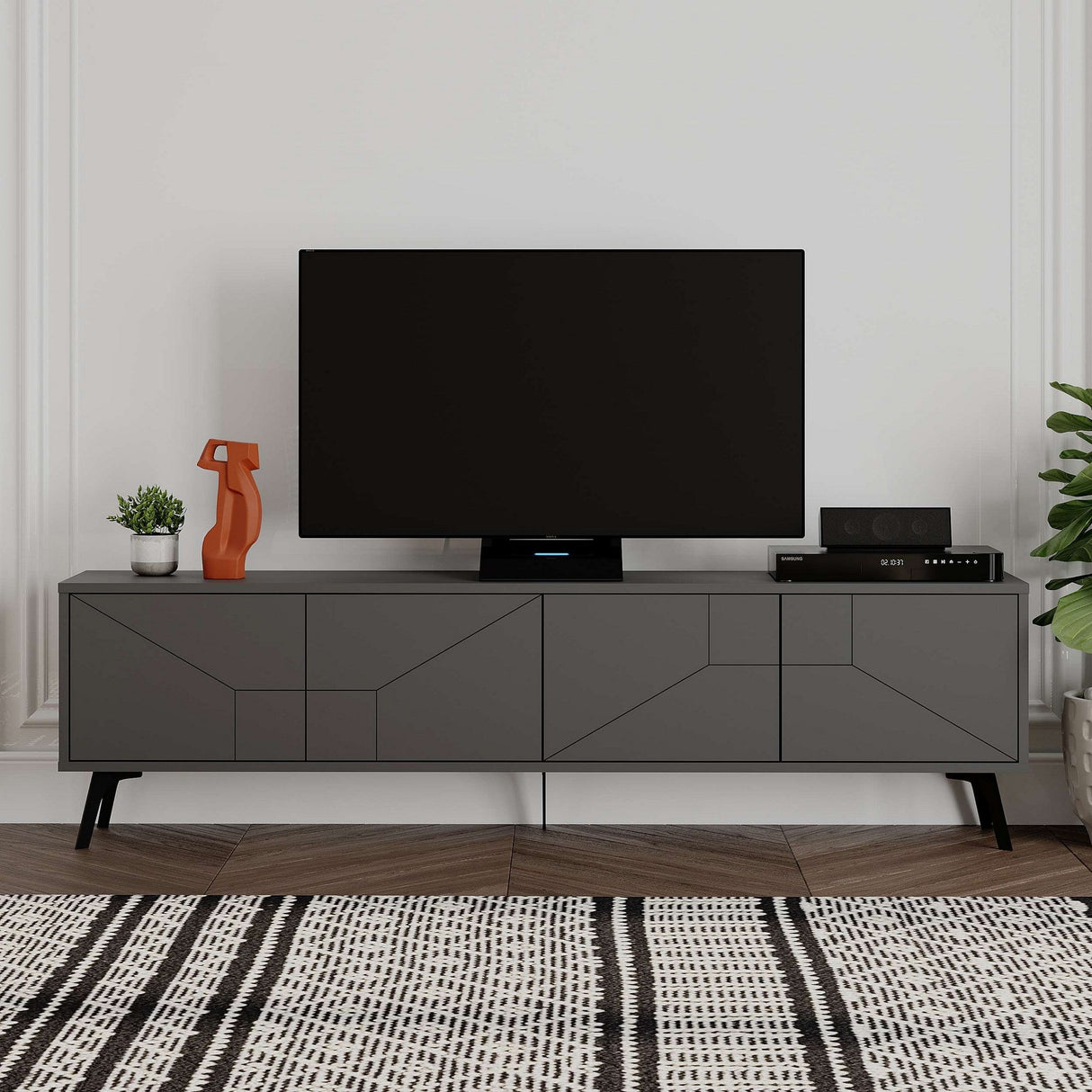 Comodă TV Dune, Diverse culori, 180x30x50 cm - Antracit | SKU: 855DTE3171 | Comodă TV Dune, 180x30x50 cm, varianta Antracit, produs pentru amenajarea locuinței, disponibil online în România la CasaMob