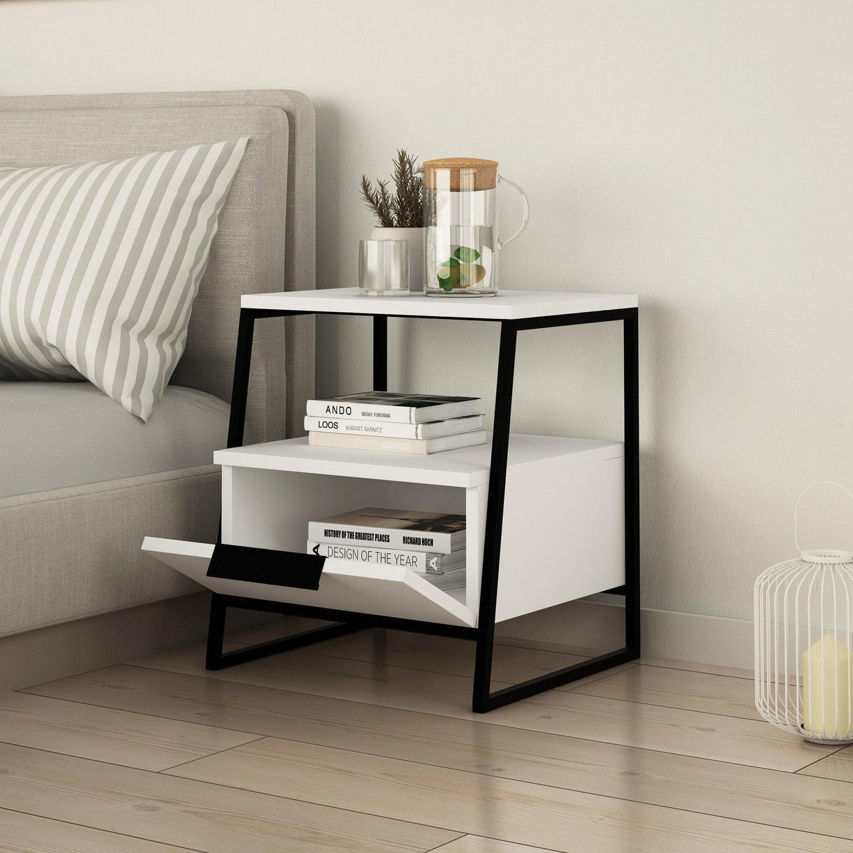 Noptiera Temel Reis cu sertar, Alb - Crem (diverse dimensiuni) - Alb, SKU 855DTE3514