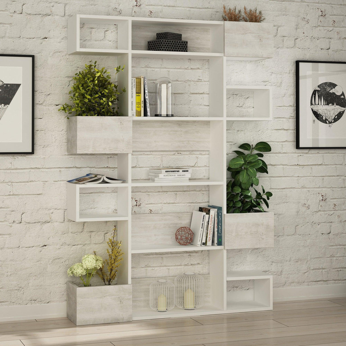 Biblioteca Mete Gunes 5 Rafturi, 120x27x171 cm - Alb, SKU 855DTE3720