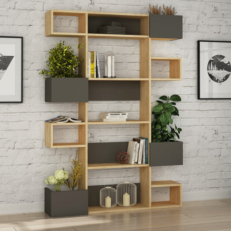 Bibliotecă Niho, Stejar - Antracit, 120x27x171 cm