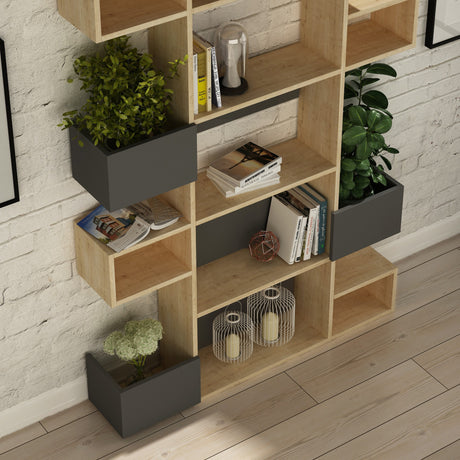 Bibliotecă Niho, Stejar - Antracit, 120x27x171 cm