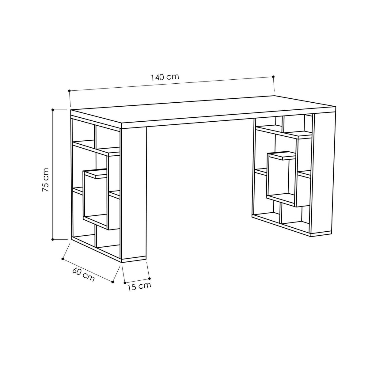 Birou Maze, cu rafturi, 140 x 75 x 60 cm - Maro, SKU 855DTE3833