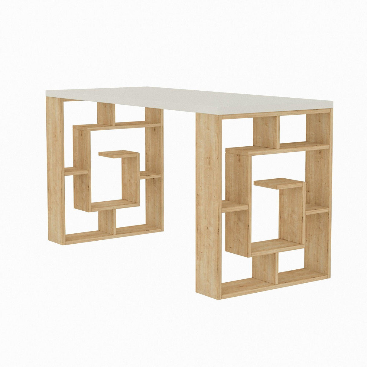 Birou Maze, cu rafturi, 140 x 75 x 60 cm - Lemn Natural, SKU 855DTE3833